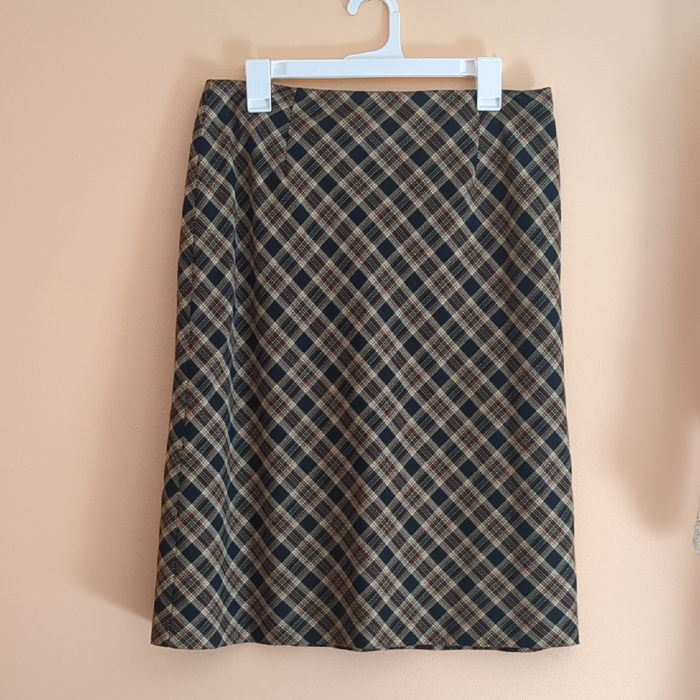 Brown Plaid Vintage Midi Skirt